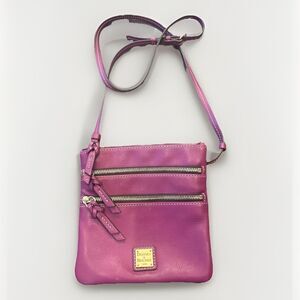 Dooney & Bourke Pebble Grain North South Triple Zip Crossbody Bag Purple